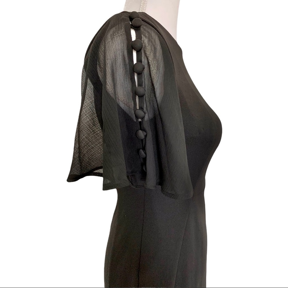 CK Black Sheath Dress with Mesh Flutter Sleeves